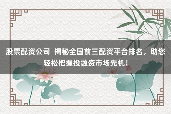 股票配资公司  揭秘全国前三配资平台排名，助您轻松把握投融资市场先机！