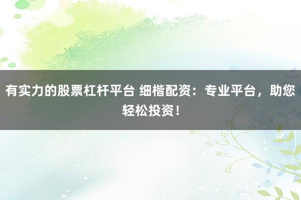 有实力的股票杠杆平台 细楷配资：专业平台，助您轻松投资！