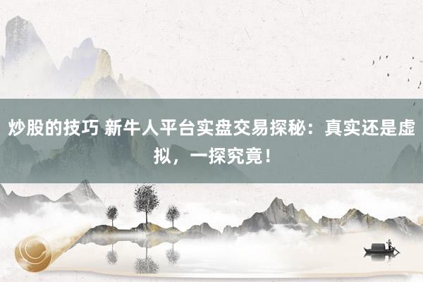 炒股的技巧 新牛人平台实盘交易探秘：真实还是虚拟，一探究竟！