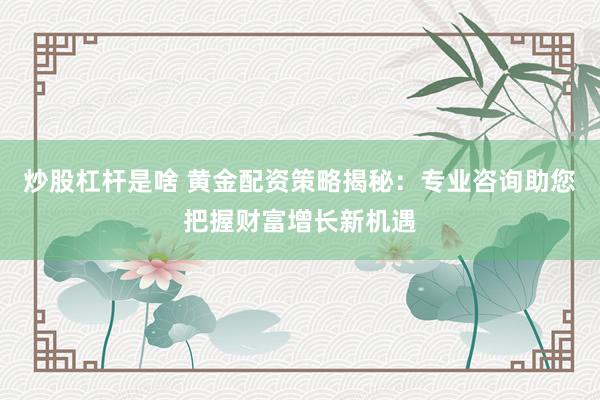 炒股杠杆是啥 黄金配资策略揭秘：专业咨询助您把握财富增长新机遇