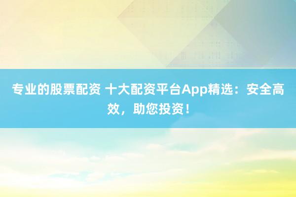 专业的股票配资 十大配资平台App精选：安全高效，助您投资！